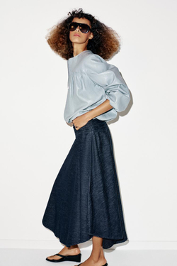 ZARA КУРТКА-БОМБЕР ИЗ ИСКУССТВЕННОЙ КОЖИ, НЕБЕСНО-ГОЛУБОЙ