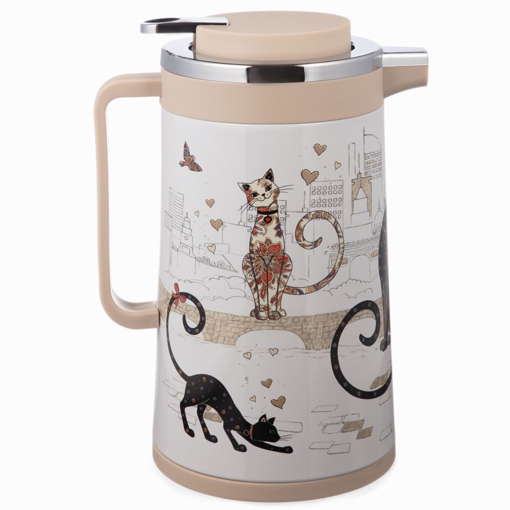 ТЕРМОС СО СТЕКЛЯННОЙ КОЛБОЙ, 950 МЛ, КРЫШКА С КЛАПАНОМ, СЕРИЯ "ПАРИЖСКИЕ КОТЫ"