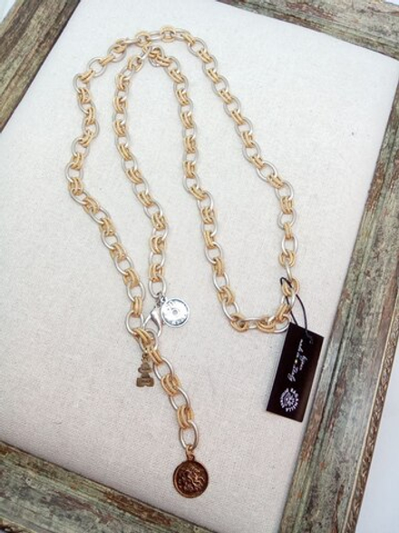 Цепь-трансформер из матовых серебряных и золотых рифленых колечек