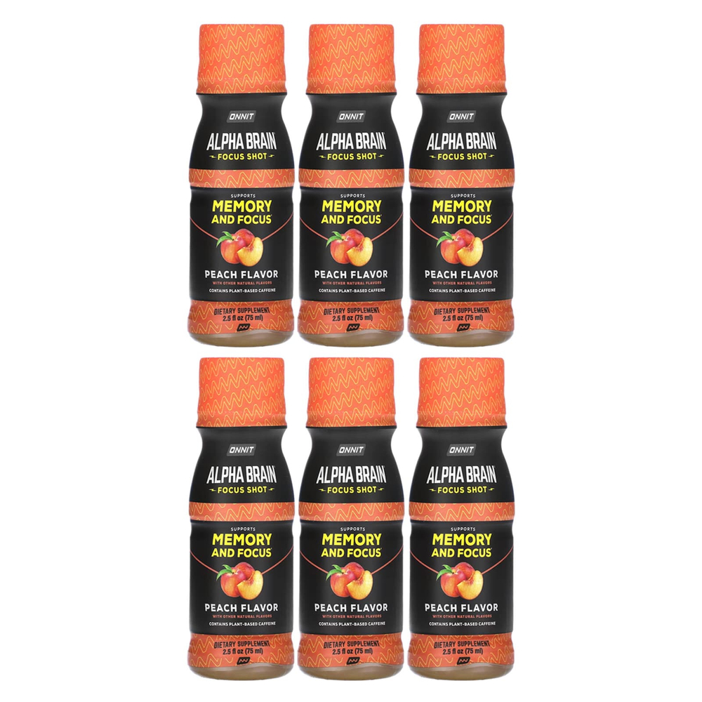 Onnit, Alpha BRAIN® Focus Shot, персик, 6 флаконов по 75 мл (2,5 жидк. унции)