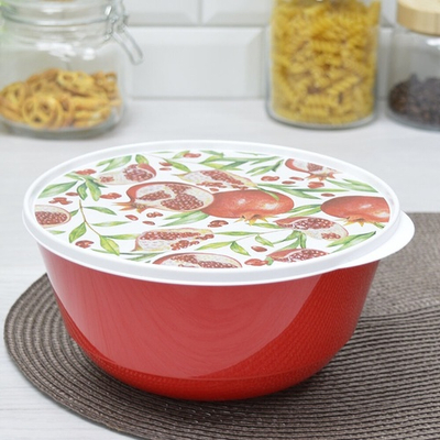 Миска 2л "Bergamo" с крышкой с декором (красный)