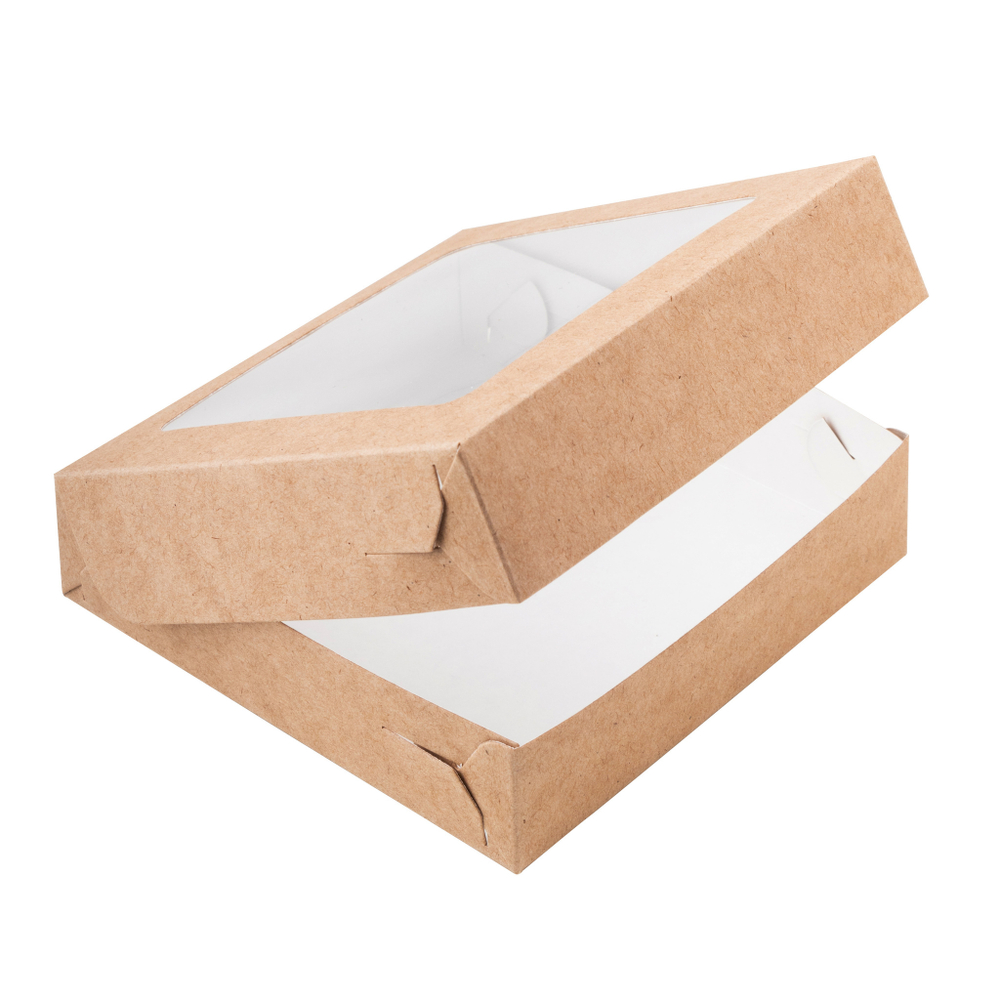 Коробка для печенья 12*12*3 см, крафт с окном