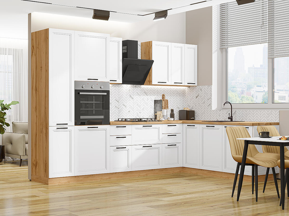 Прямая модульная кухня Нео-03 White Silk - Дуб Вотан 2140*3000/2100*600