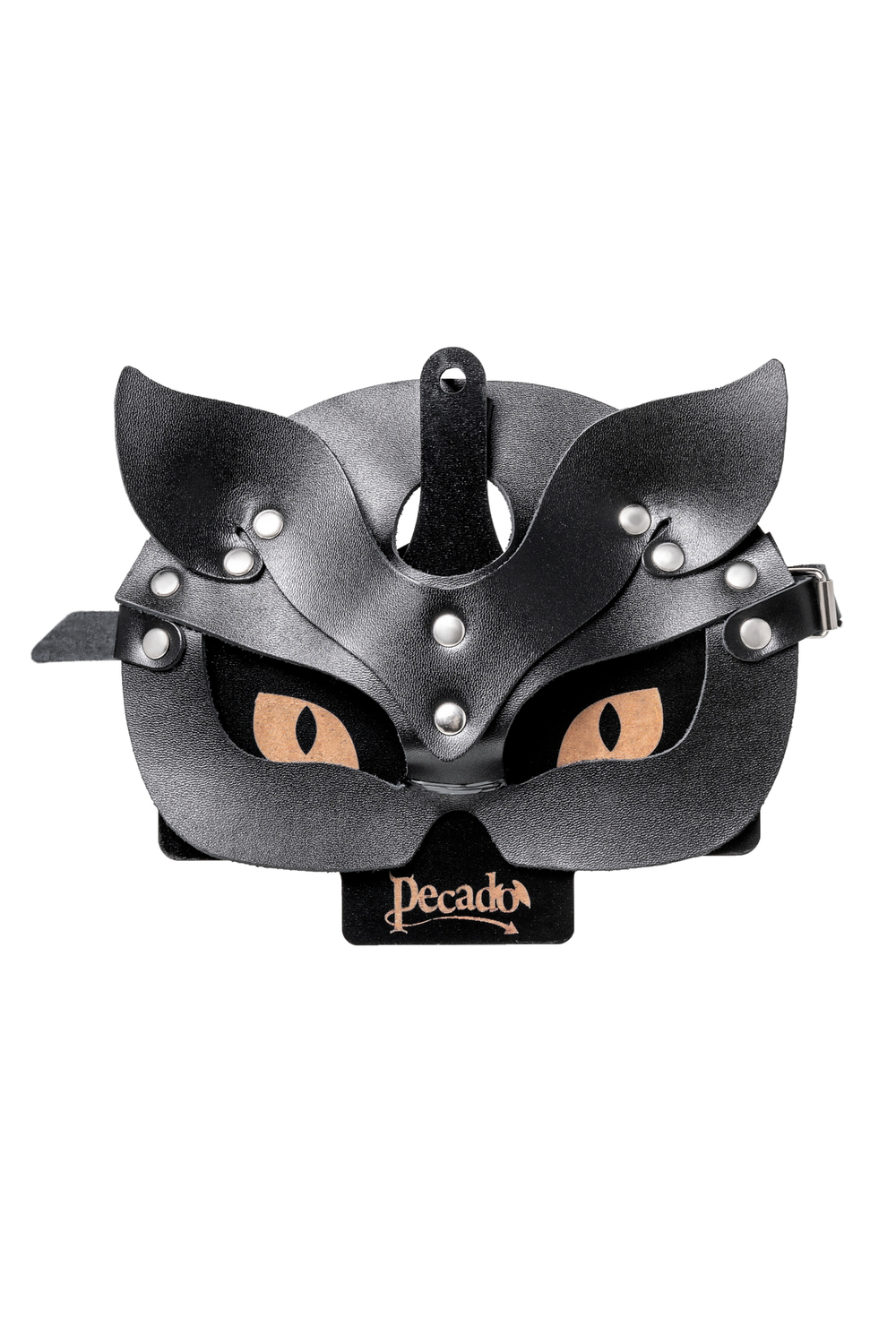 Маска кошки рельефная натуральная кожа чёрная