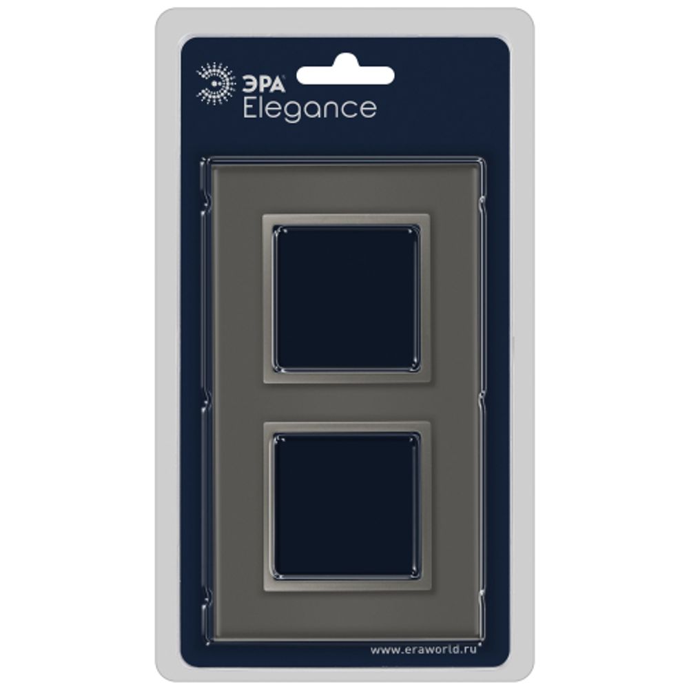 Рамка для розеток и выключателей ЭРА Elegance 14-5102-16 на 2 поста, стекло, титан | Эра Elegance
