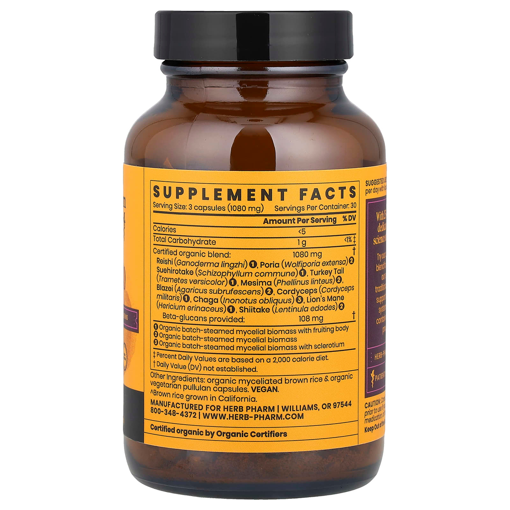 Herb Pharm, Mushroom Wellness ™, 10 шт. На каждый день, 90 вегетарианских капсул