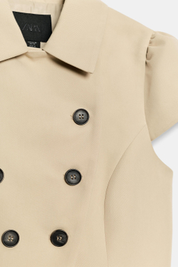 ZARA ЖАКЕТ С КОРОТКИМИ РУКАВАМИ И ДВУБОРТНОЙ ЗАСТЕЖКОЙ, РЫЖЕВАТО-КОРИЧНЕВЫЙ