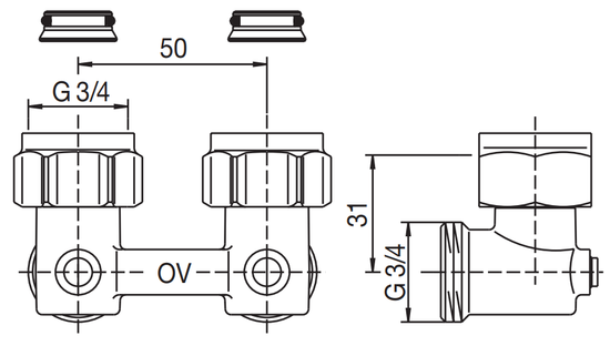 Узел нижнего подключения Oventrop Multiflex F ZB 1015814 3/4"х3/4" «евроконус» угловой для радиатора