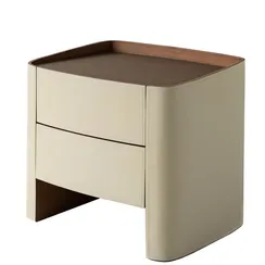 Тумба прикроватная 4790 с двумя ящиками, бежевая экокожа, орех