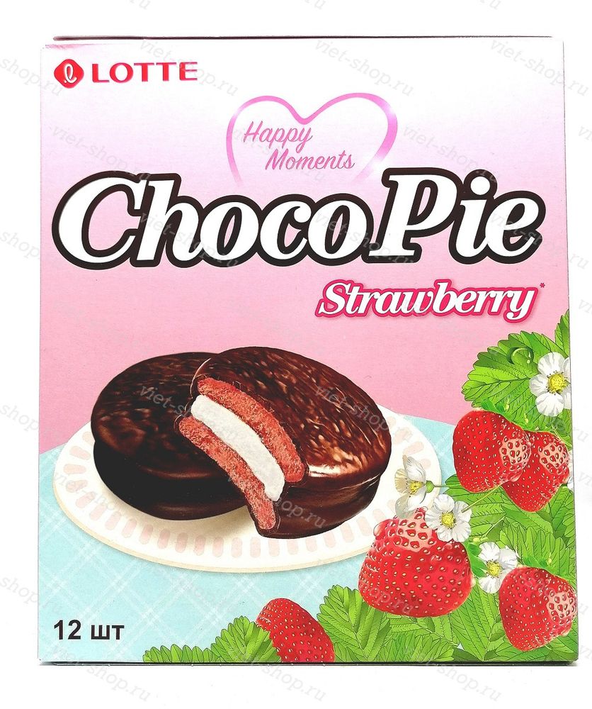 Пирожное LOTTE Choco Pie strawberry, Корея, 336 гр.
