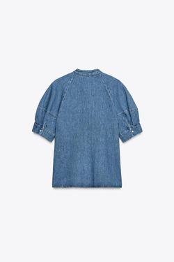 ZARA ДЖИНСОВАЯ РУБАШКА С ЗАВЯЗКАМИ — ZW COLLECTION, ВЫЦВЕТШИЙ СИНИЙ