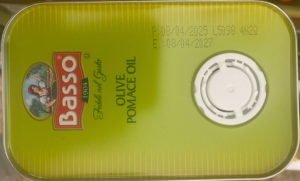 Оливковое масло BASSO Pomace Для жарки Рафинированное 3 литра в жестяной банке-канистре Италия