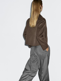 Massimo Dutti Короткое двубортное пальто из смесовой шерсти, шоколадный