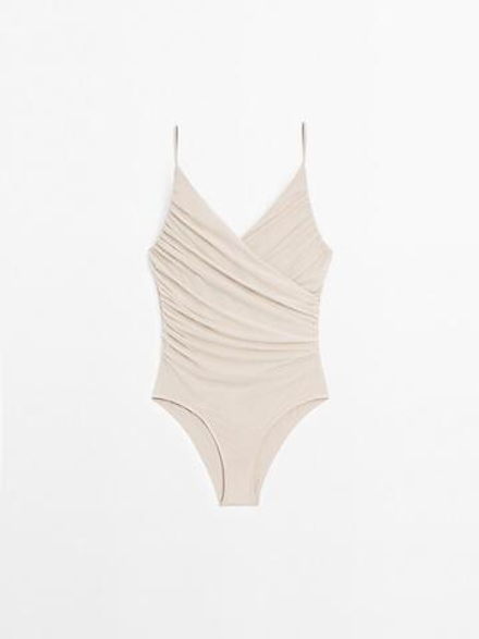 Massimo Dutti Купальник из полупрозрачной ткани с драпировкой, дымчатый