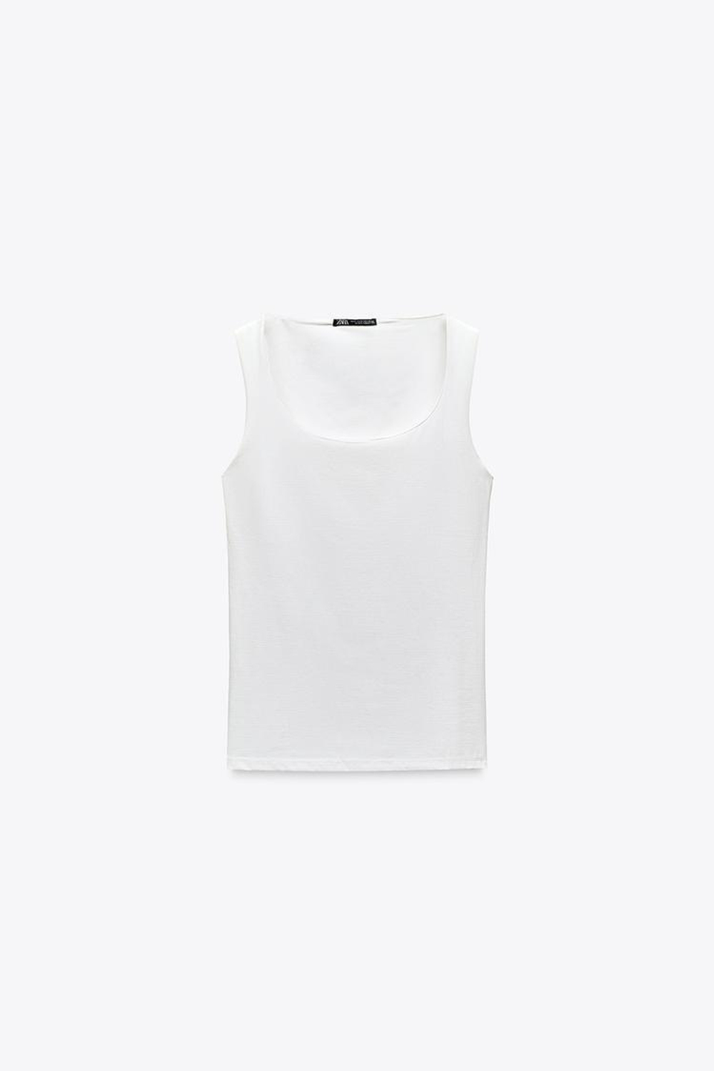 ZARA ТОП ИЗ ПОЛИАМИДА С ШИРОКИМИ БРЕТЕЛЯМИ, ЭКРЮ