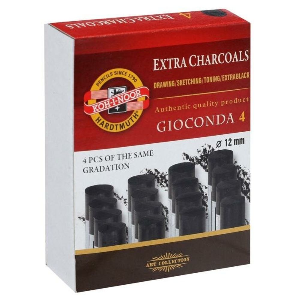 Уголь прессованный KOH-I-NOOR "Gioconda", набор 4 шт., круглое сечение, 4 градации твердости, 8694004001KZ
