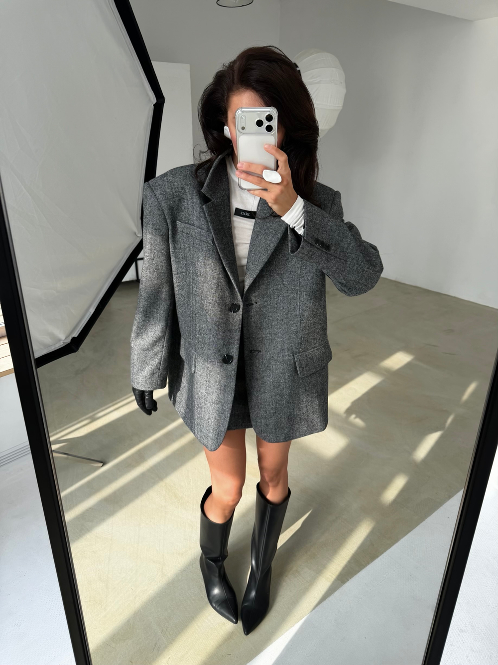 Пальто пиджак серое в елочку