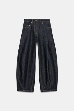 ZARA ДЖИНСЫ ZW COLLECTION ANKLE BALLOON СО СРЕДНЕЙ ПОСАДКОЙ, СИНИЙ