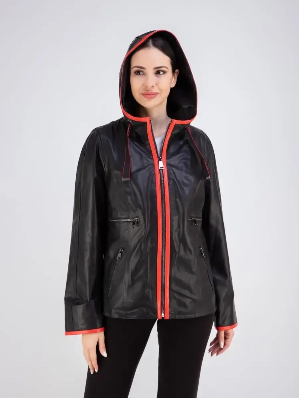 Куртка женская кожаная натуральная с капюшоном Турция