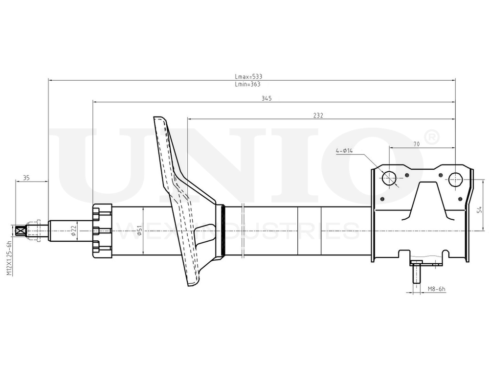 Амортизатор газовый передней подвески UNIO SAB-10629