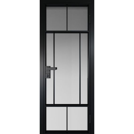 Межкомнатная дверь алюминиевая Profil Doors 10AG чёрная матовая RAL9005 остеклённая