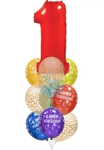 Фонтан c красной цифрой «1» из 10 воздушных шаров с гелием