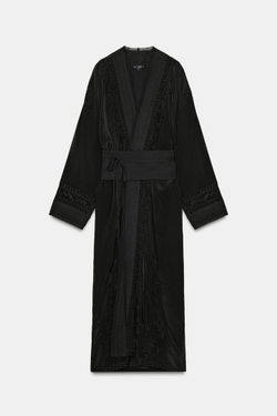 ZARA КИМОНО С ВЫШИВКОЙ И ПОЯСОМ — ZW COLLECTION LIMITED EDITION, ЧЕРНЫЙ