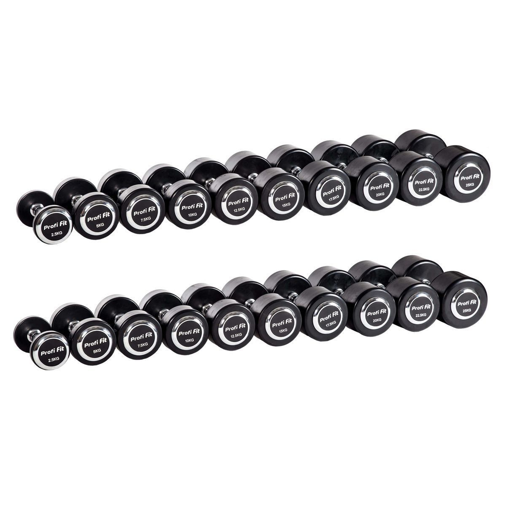 Гантельный ряд профессиональный (шаг 2,5 кг, 10 пар) PROFI-FIT 2,5-25 кг