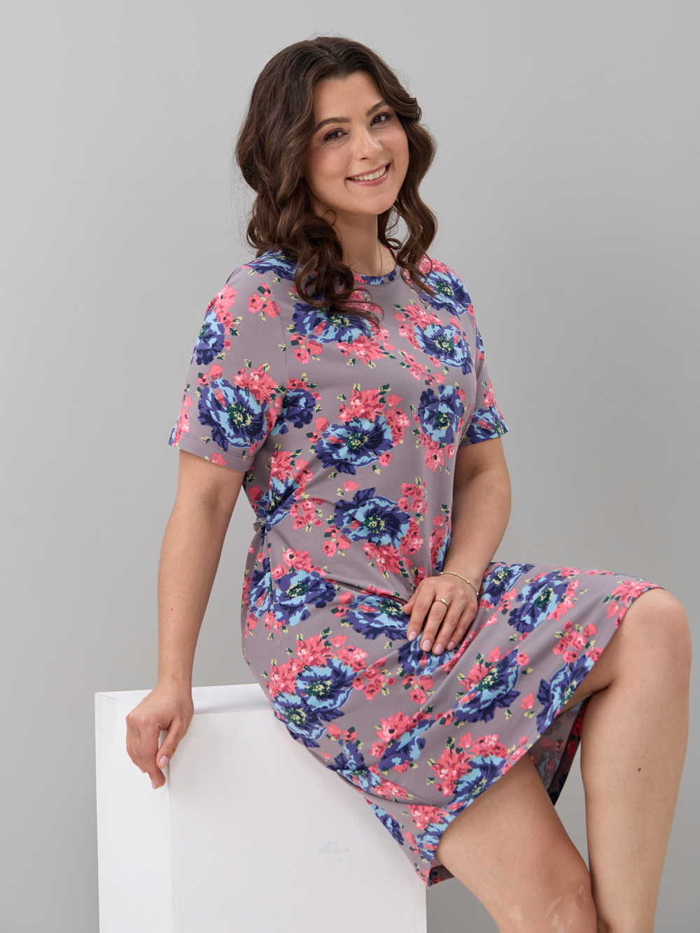 Платье Пкл-137/серый-голубойпион