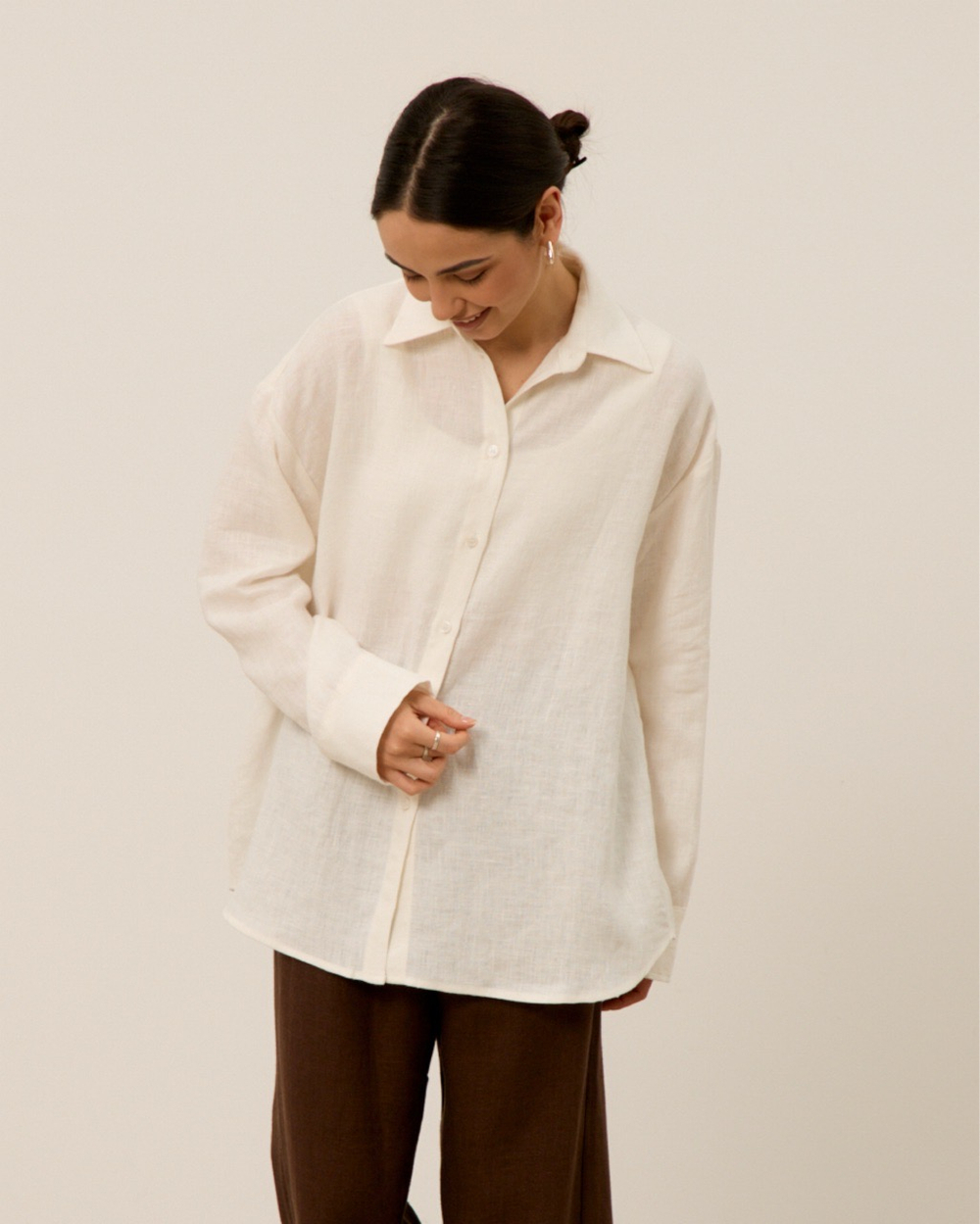 Рубашка 07, из 100% льна, молочная