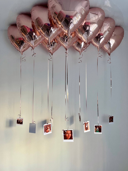 Воздушные шары сердца розовое золото под потолок с фото №3837