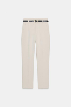 ZARA БРЮКИ С ВЫСОКОЙ ПОСАДКОЙ И РЕМНЕМ, СВЕТЛЫЙ ЖЕЛТО-КОРИЧНЕВЫЙ