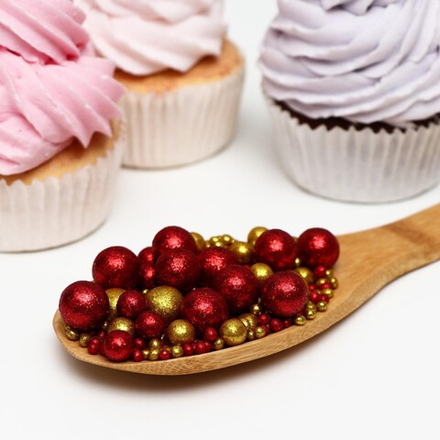 Новогодняя посыпка кондитерская в цветной глазури "Блеск": красный, золотой, 50гр