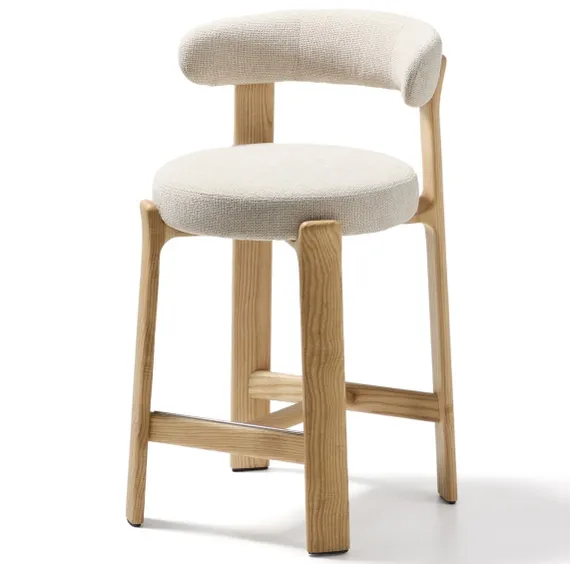 Полубарный стул Granite 65 см, бежевый шенилл, массив ясеня в натуральном цвете