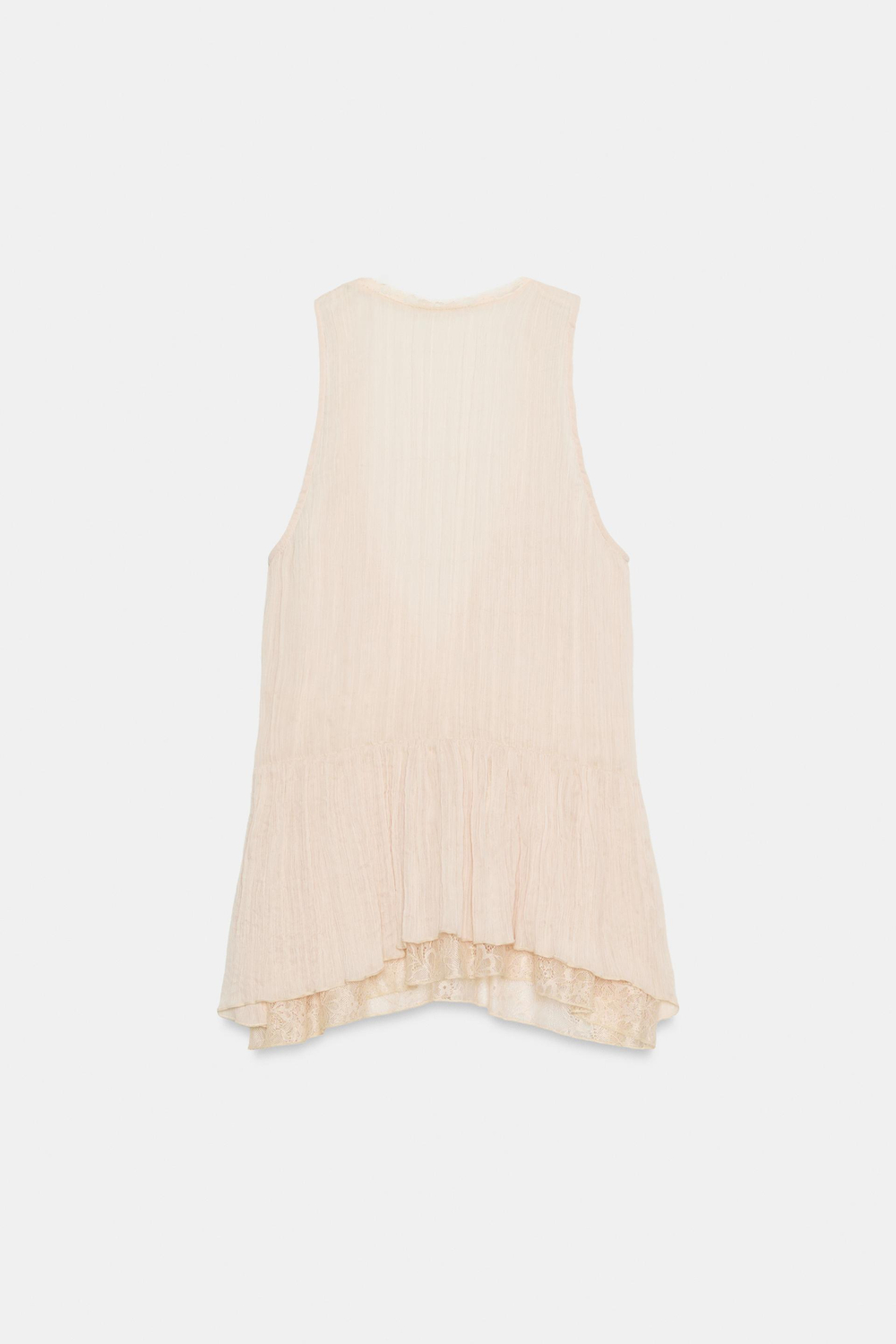 ZARA КОМБИНИРОВАННЫЙ КРУЖЕВНОЙ ТОП, БЛЕДНО-РОЗОВЫЙ