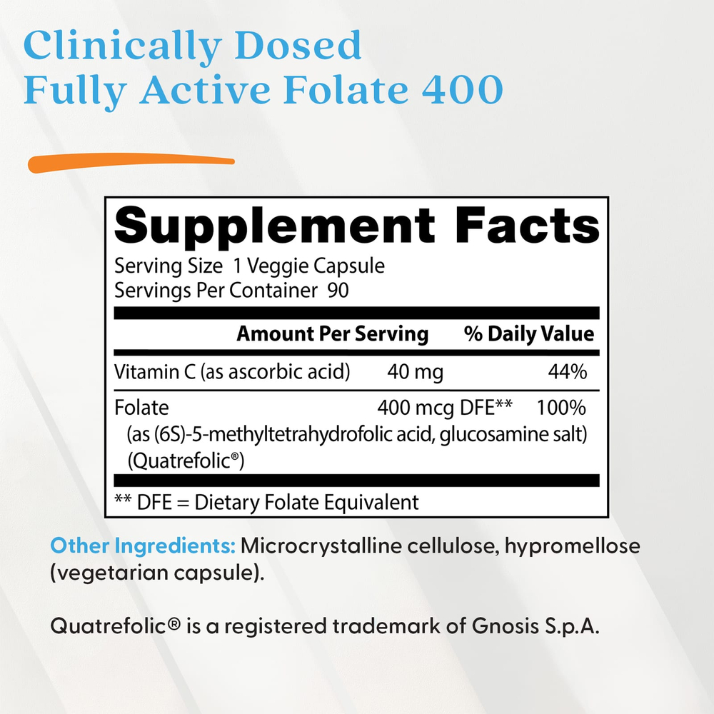 Doctor's Best, полностью активный фолат 400 с Quatrefolic, 400 мкг, 90 вегетарианских капсул