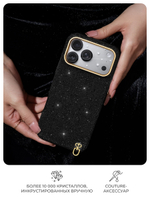 Чехол PYNANA для iPhone 17 Pro Max кожа, кристаллы, черный