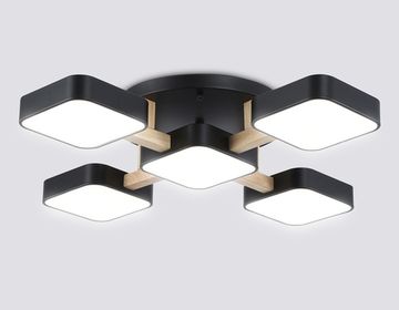 Люстра светодиодная на штанге 90W 3000K-6000K FL4883 черный/дерево Comfort LineTech Ambrella