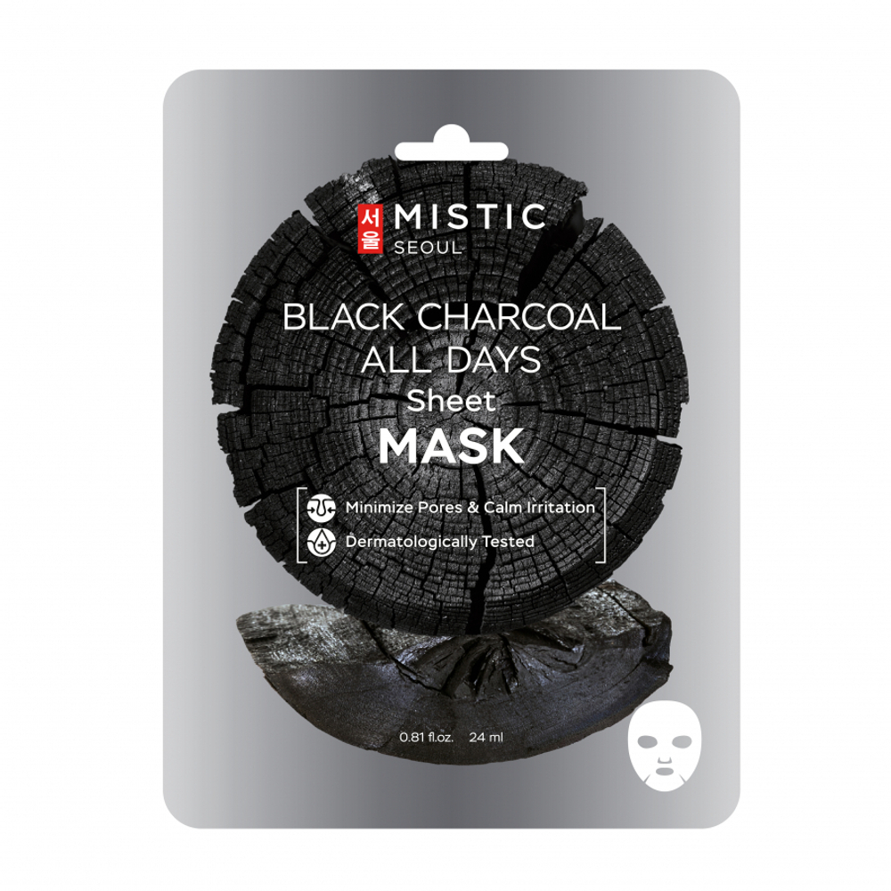 MISTIC BLACK CHARCOAL ALL DAYS Sheet mask Тканевая маска для лица с древесным углём 24мл
