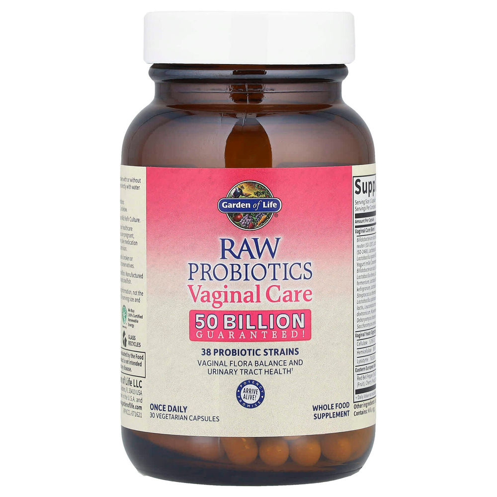 Garden of Life, RAW Probiotics, Vaginal Care, добавка для здоровья влагалища, 30 вегетарианских капсул