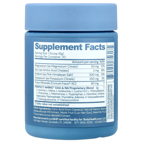 BodyHealth, Perfect Amino ™ Electrolytes, лимон и лайм, 180 г (6,35 унции)