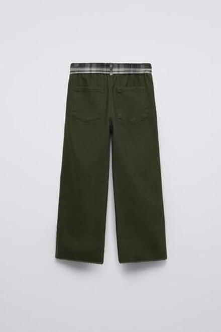 ZARA БРЮКИ В КЛЕТКУ С ПОЯСОМ, ЗЕЛЕНЫЙ