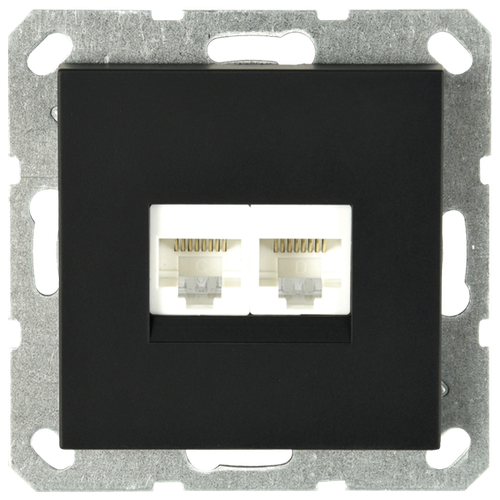 Интернет-розетка RJ45 двойная с накладкой, цвет черный матовый (soft touch)