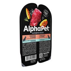 Консервы ALPHAPET Superpremium для собак с чувствительным пищеварением, с телятиной и тыквой (кусочки в соусе) - 100 гр