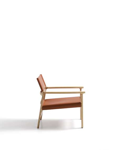 Кресло Jan из переработанной кожи светло-коричневого цвета и ясеня в натуральном цвете