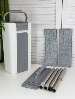 Ведро для мытья полов 5+5л с отжимом на защелках шваброй+2 насадки в комплекте