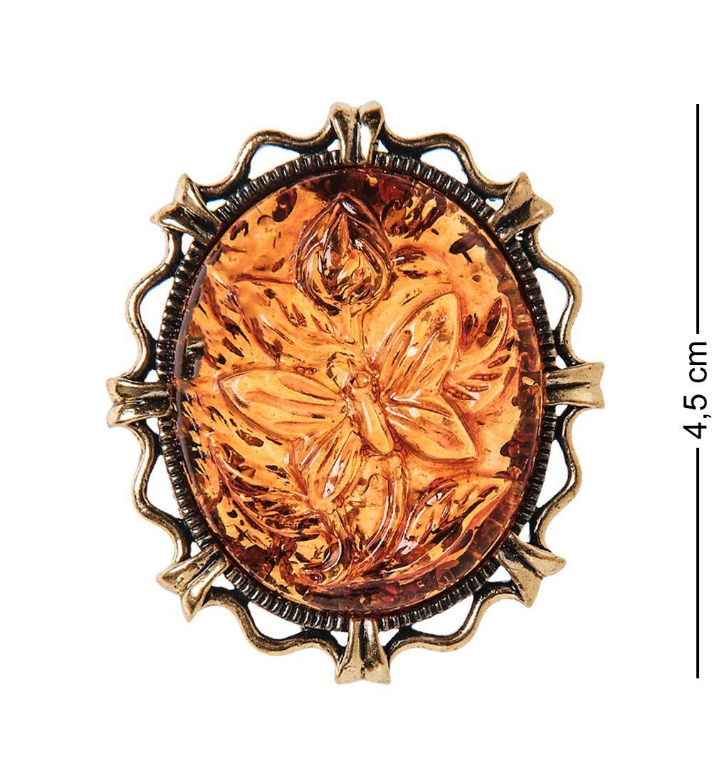 AM-2594 Брошь «Камея Бабочка» (латунь, янтарь)