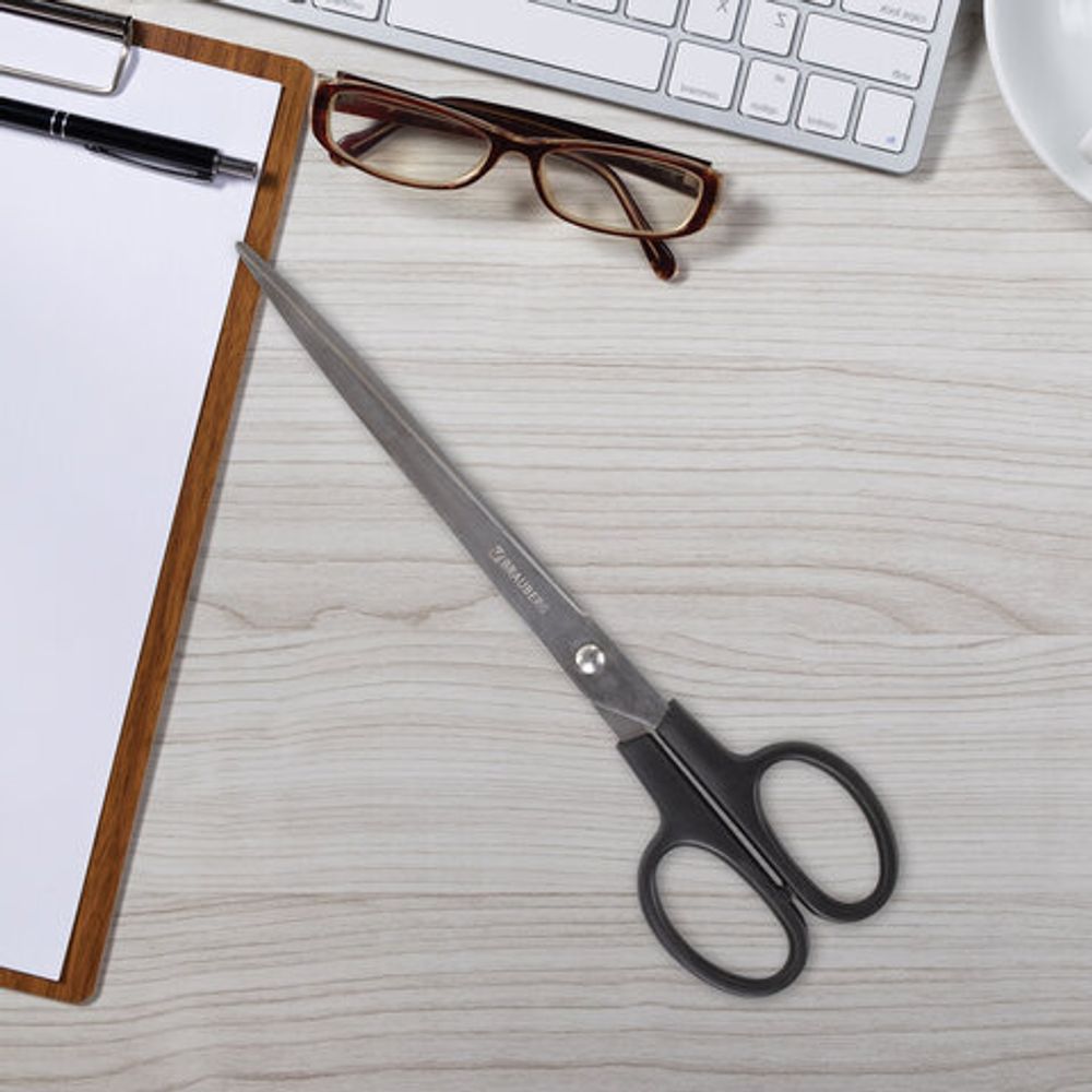 Ножницы BRAUBERG "Standard" 230 мм, черные, классической формы, 2-х сторонняя заточка, 237098