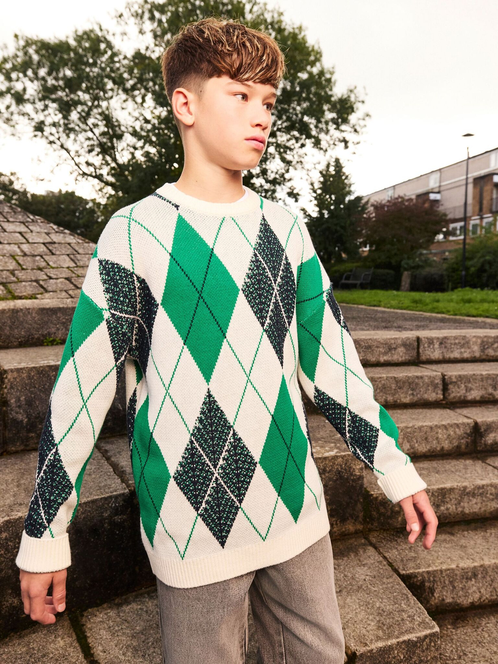 Джемпер для мальчика Next E27-910, Зеленый, Молочный