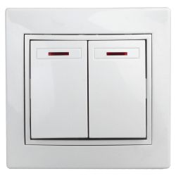 Выключатель Intro Plano 1-105-01 двухклавишный с подсветкой, 10А-250В, IP20, СУ, Plano, белый | Intro